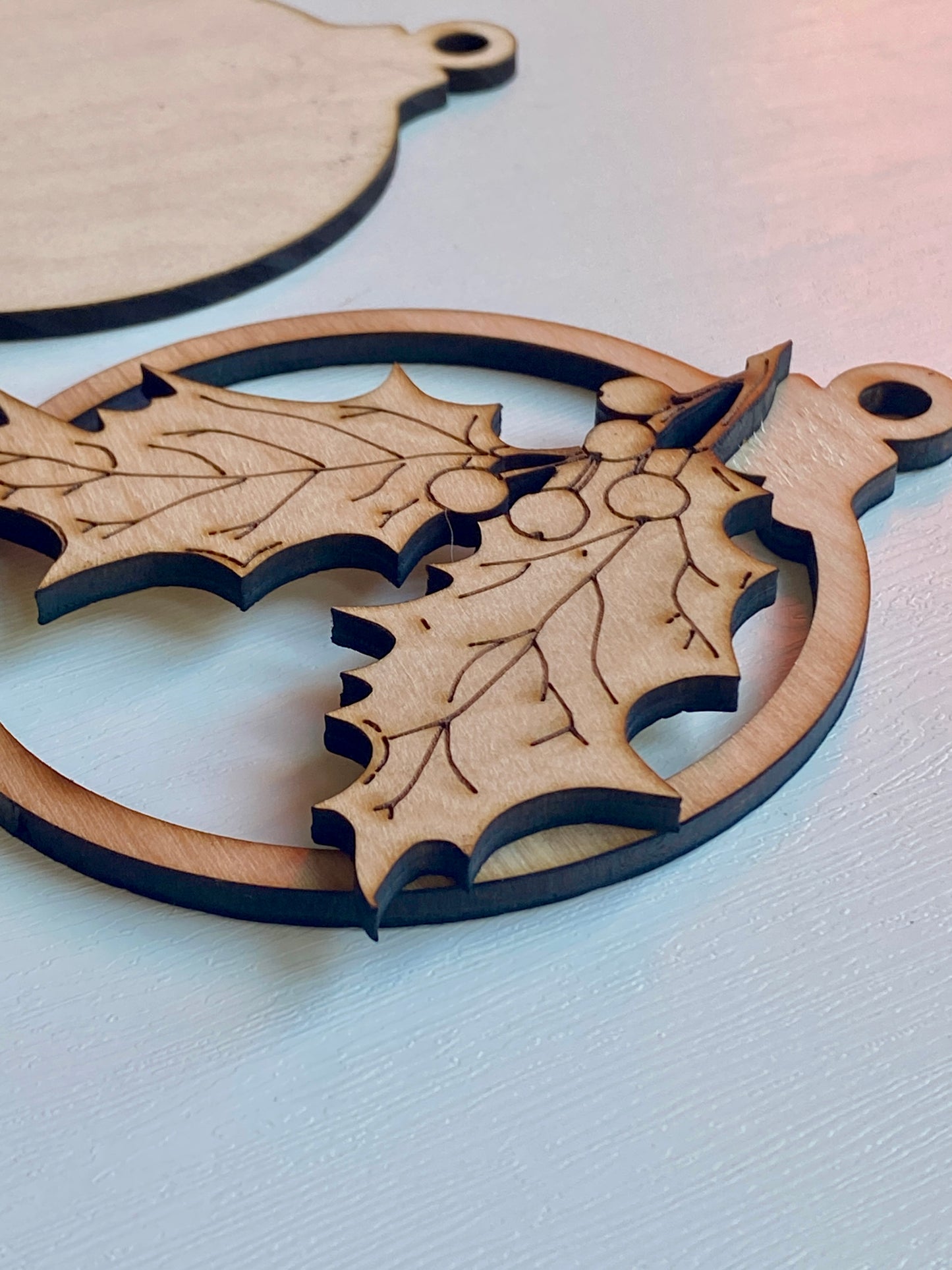 Holly Ornament Wood Cutouts - Set of 2