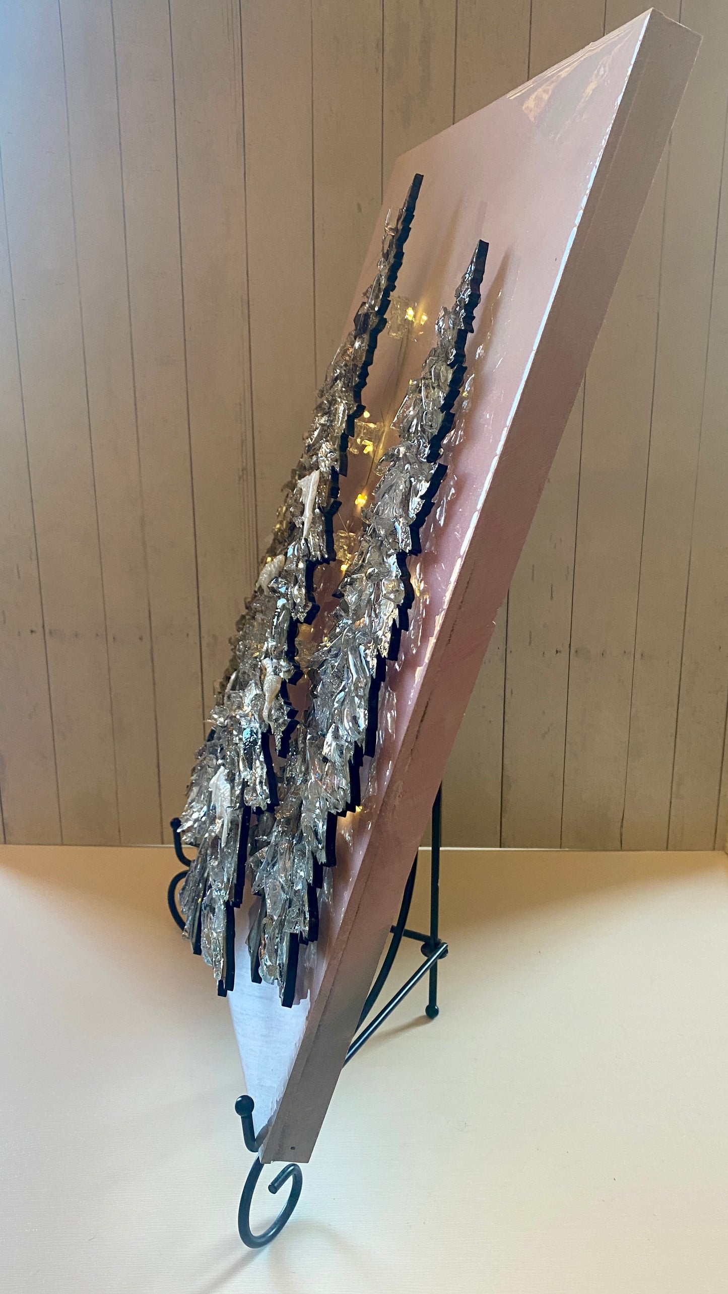 Sparkling Pines – Winter Pine Tree Mixed Media Art (18×12 Original)