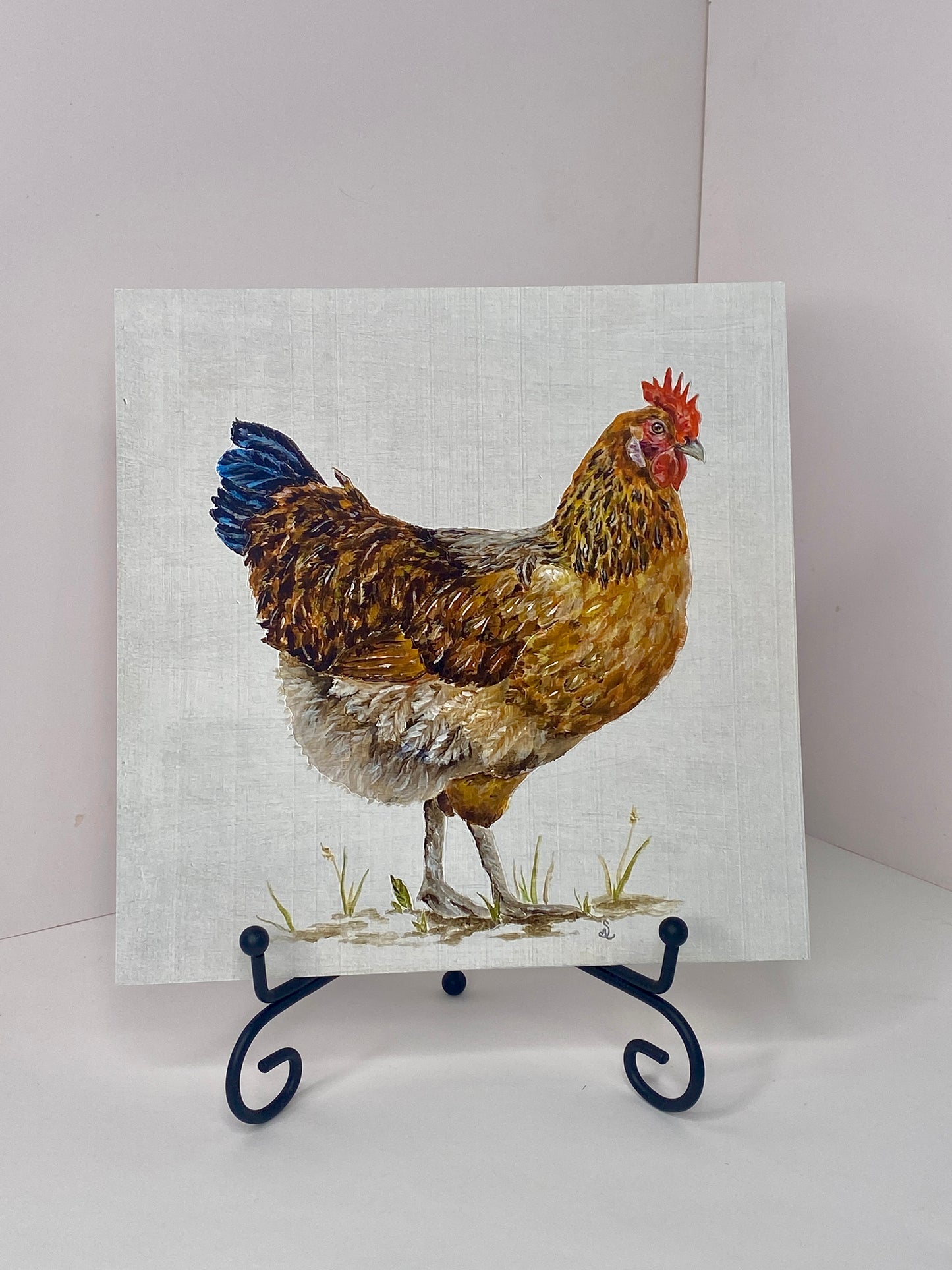Goldie the Hen – Fine Art Giclée Print (8 × 8 Farm Animal Artwork)