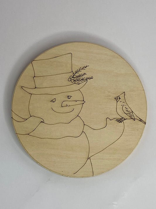Snowman Round - Engraved Art Panel