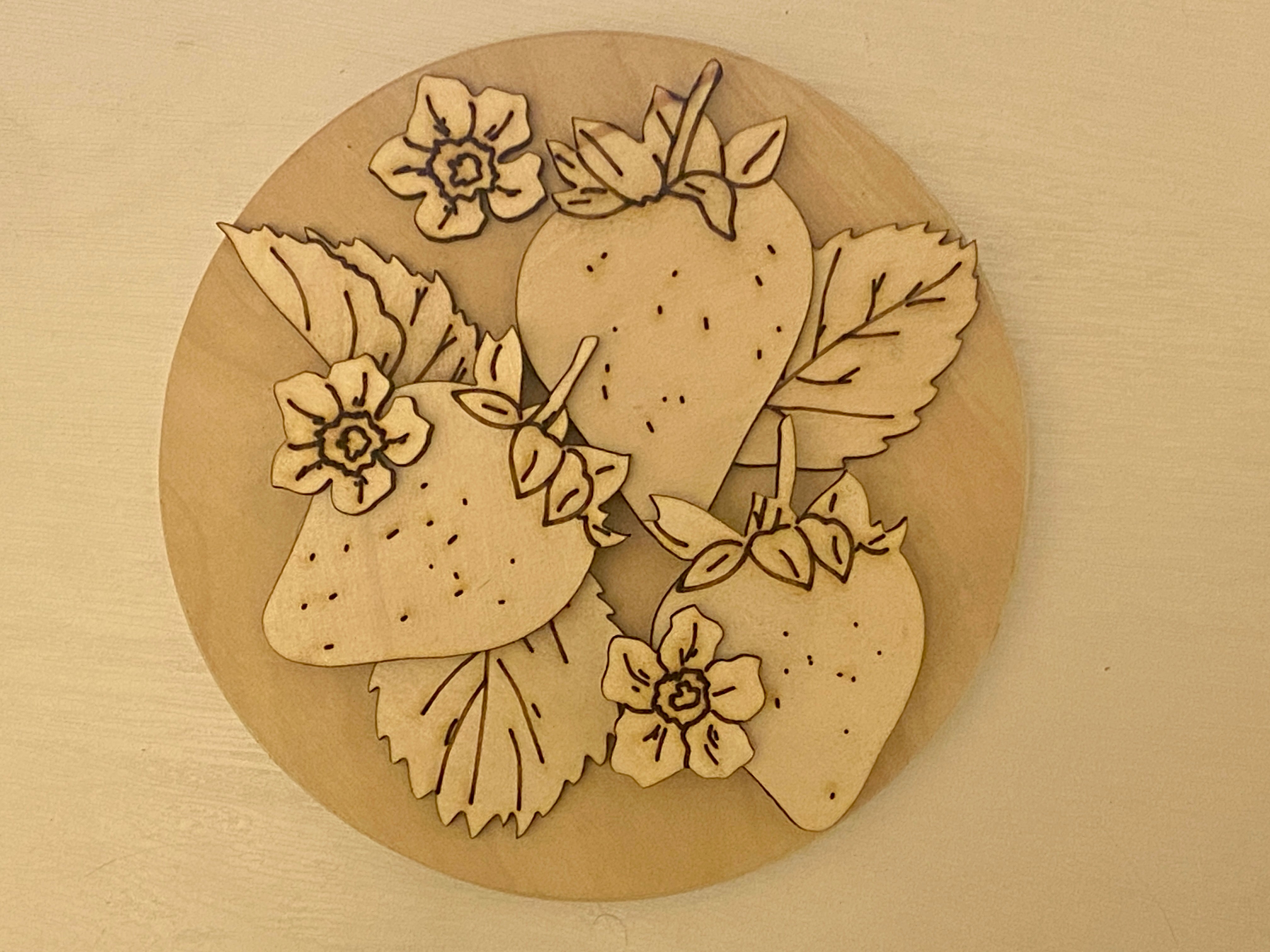 Woodcut Raspberry Strawberry Fields Wood Cutout for 6 inch Round – ShellyParkerART
