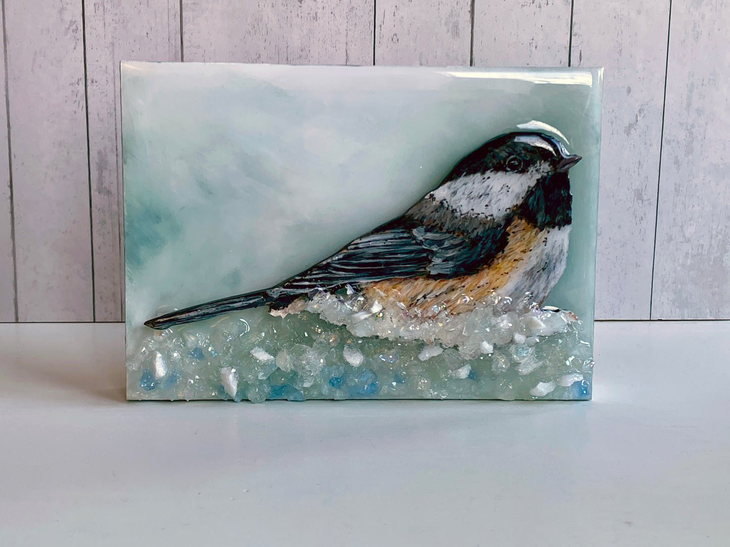 Winter Chickadee – Songbird Mixed Media Art (5×7 Original)