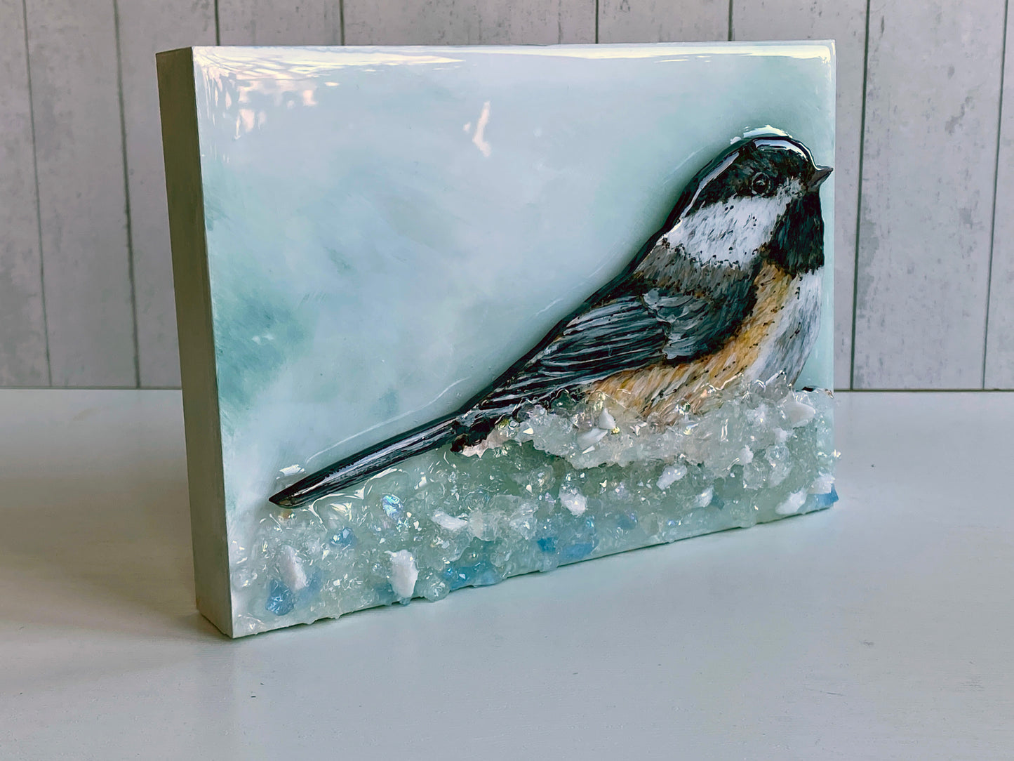 Winter Chickadee – Songbird Mixed Media Art (5×7 Original)