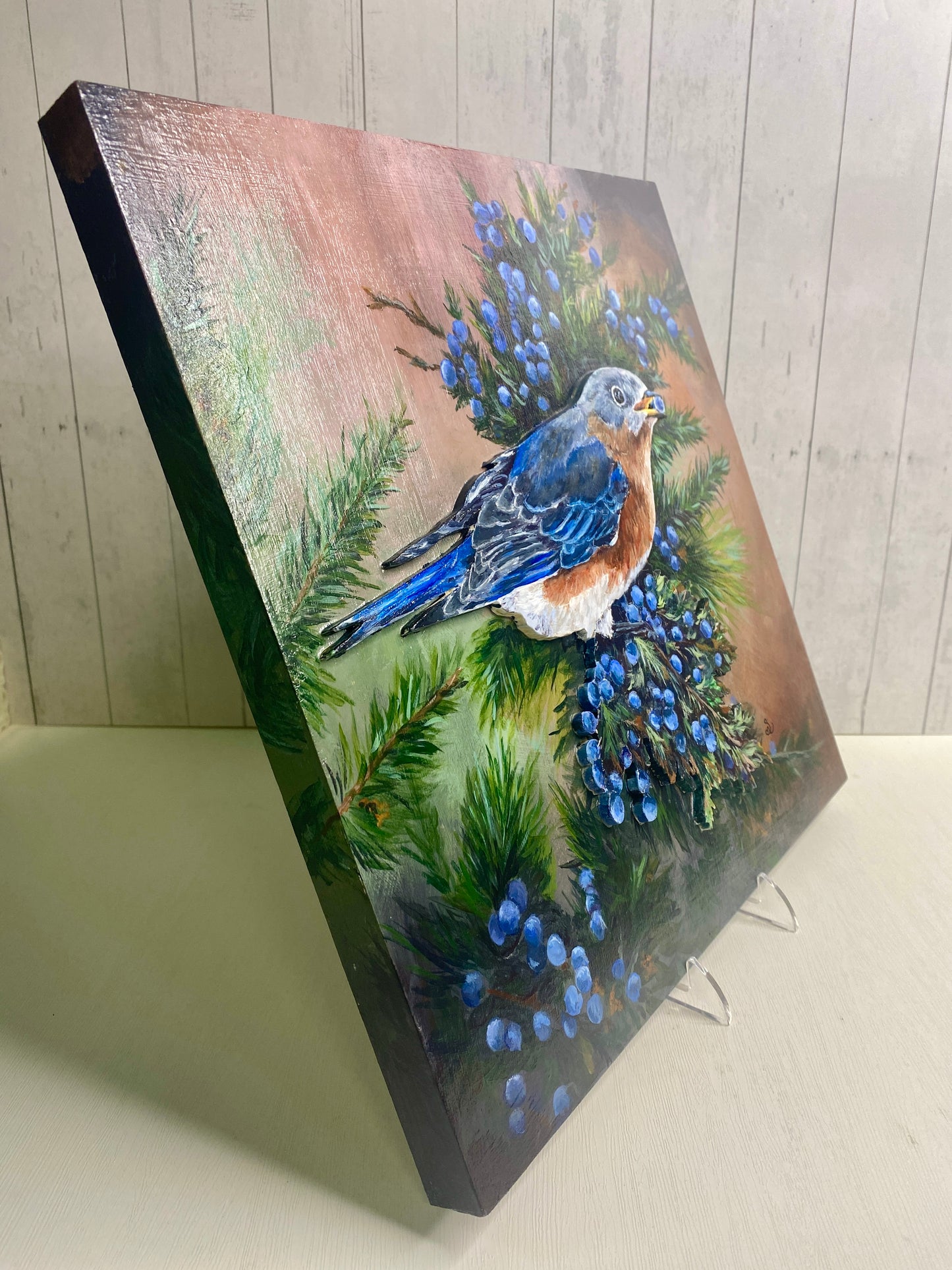 Eastern Bluebird – Bird Wildlife Mixed Media Art (12×12 Original)