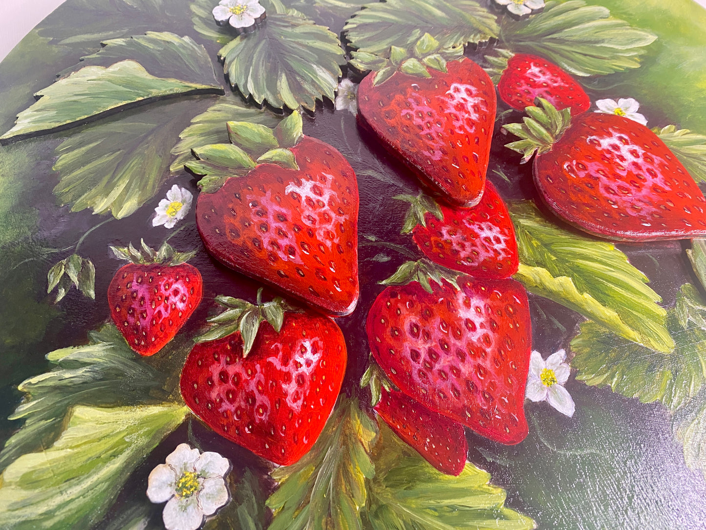 Strawberry Fields – Strawberry Botanical Art (18 inch Round Original)