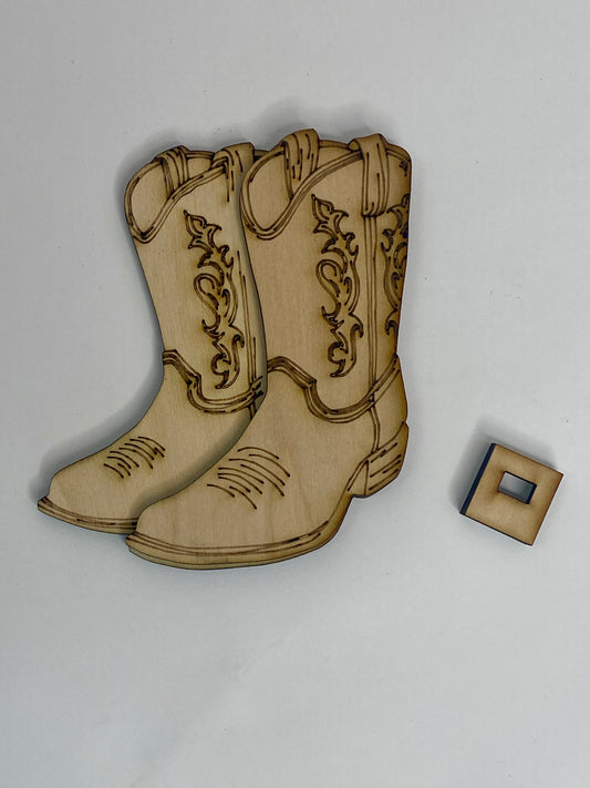 Cowboy Boots Ornament Wood Cutout - Set of 2