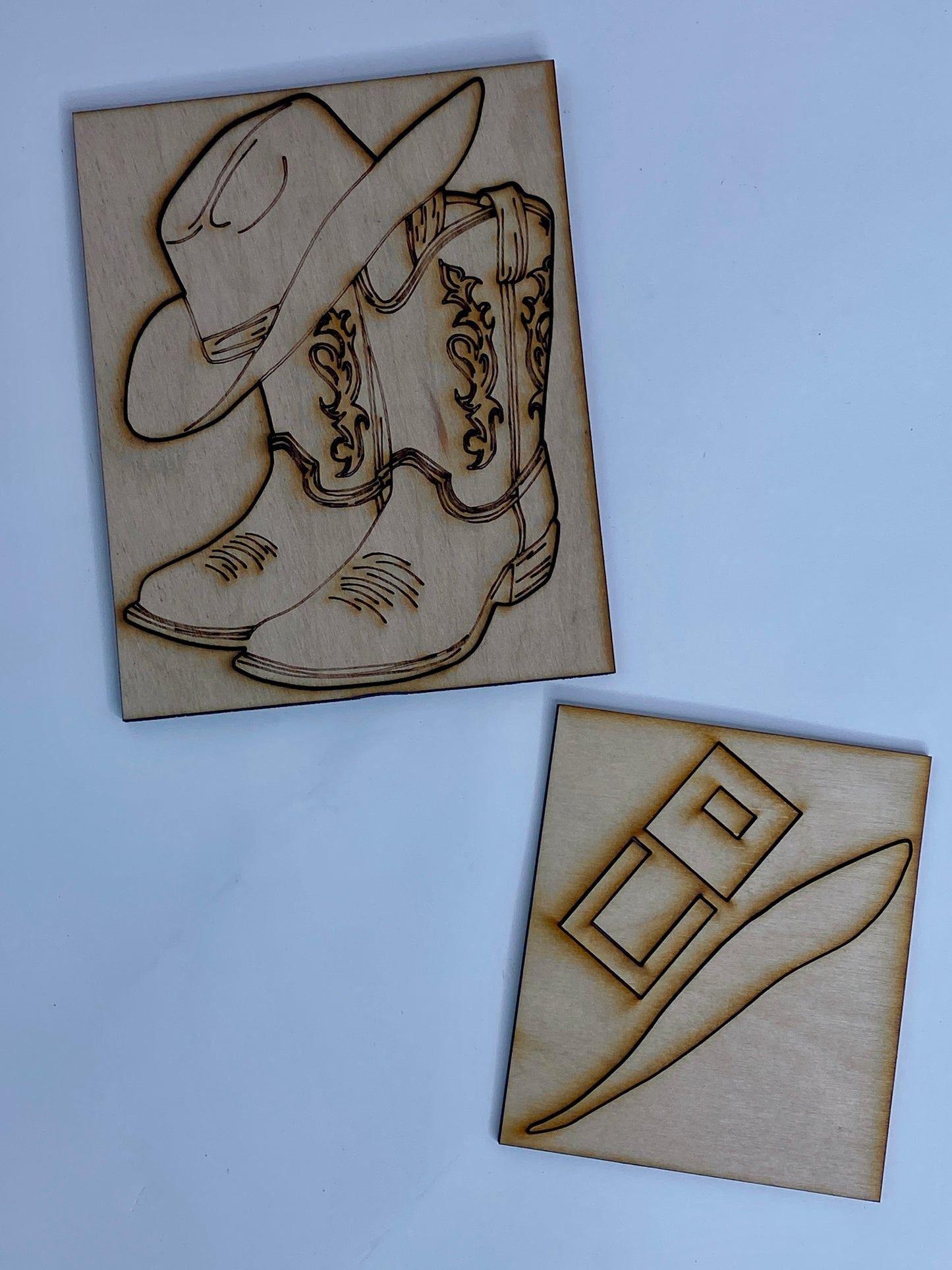 Cowboy Boots and Hat Ornament Wood Cutout - Set of 2