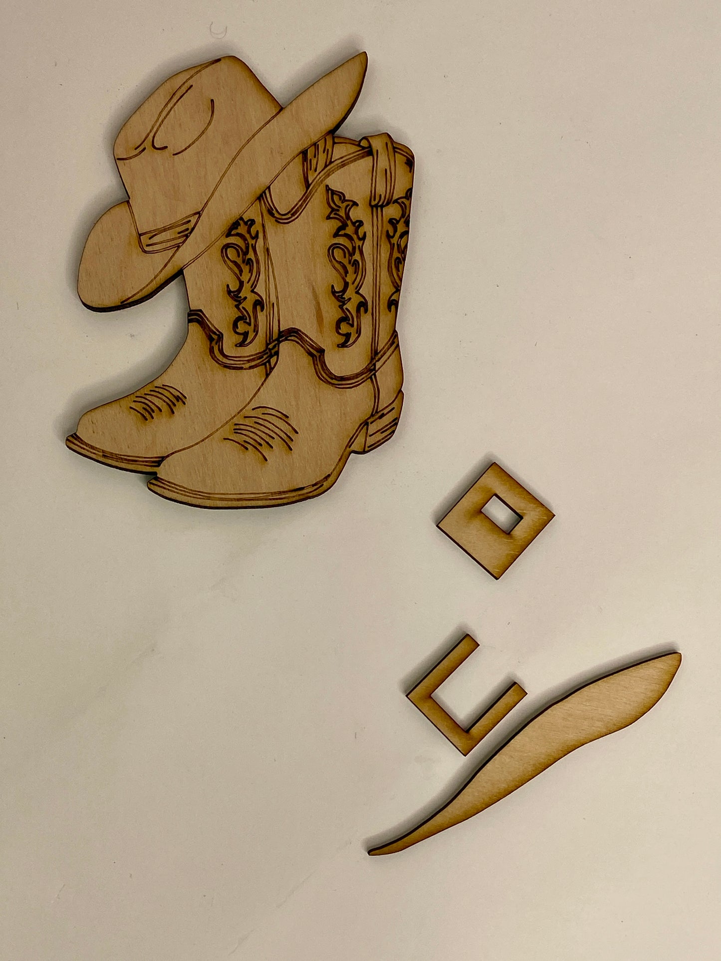 Cowboy Boots and Hat Ornament Wood Cutout - Set of 2