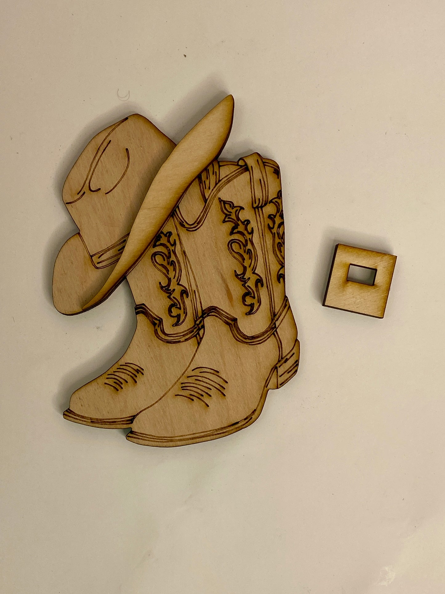 Cowboy Boots and Hat Ornament Wood Cutout - Set of 2