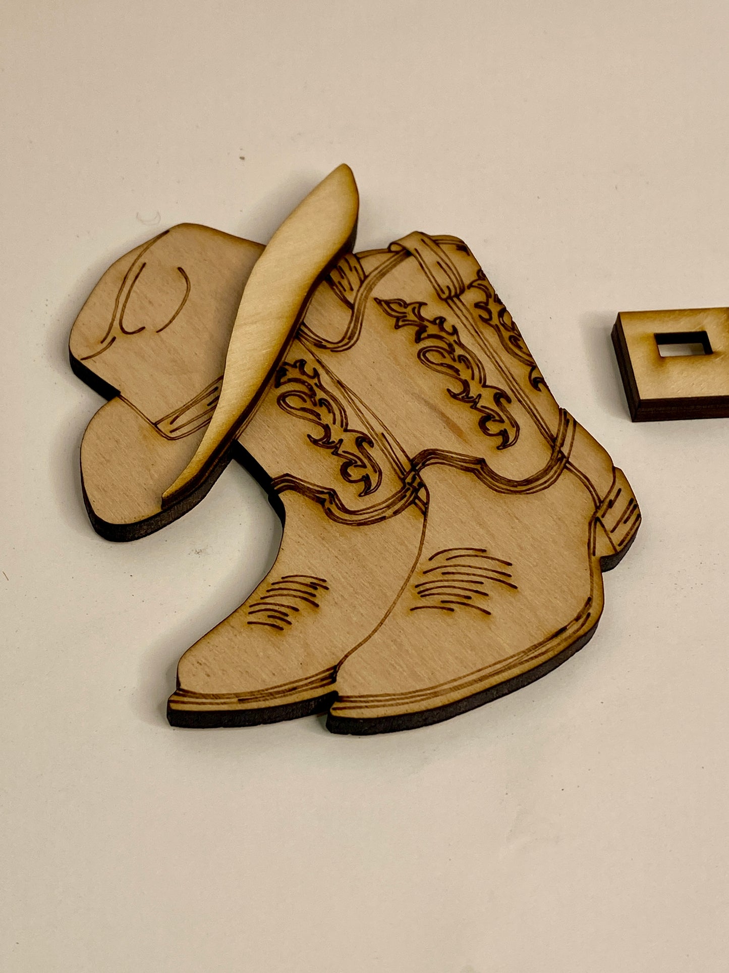 Cowboy Boots and Hat Ornament Wood Cutout - Set of 2