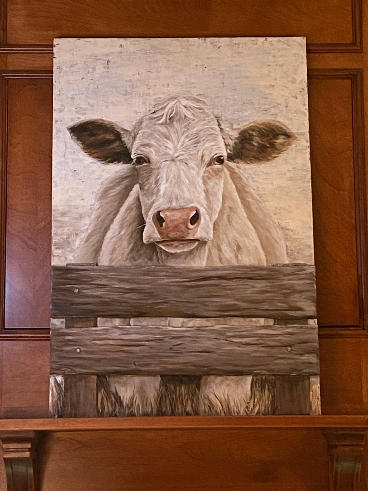 Good Morning, Bossie  — White Cow Mixed Media Art (20×30 Original)