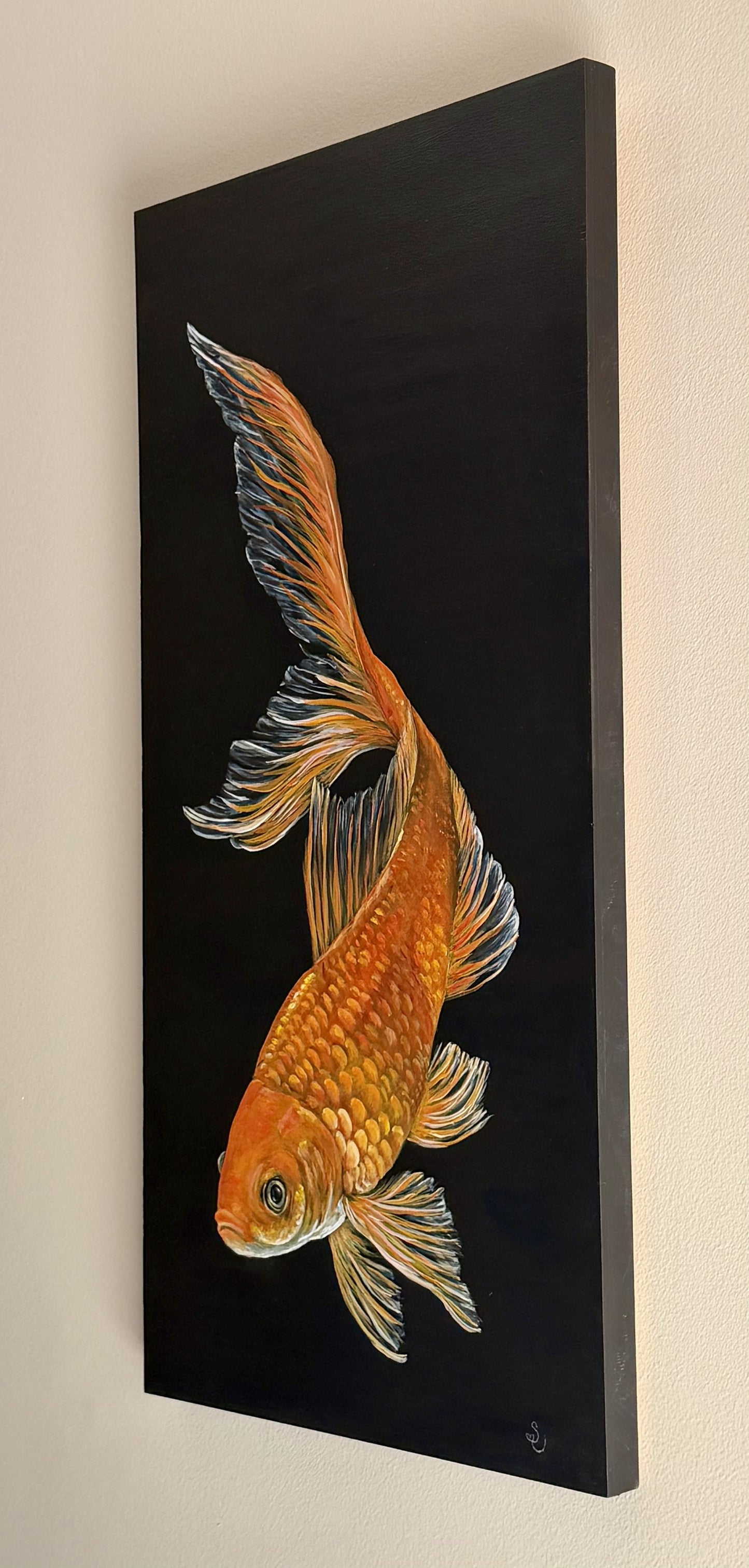 Golden Grace — Goldfish Acrylic Painting (12×24 Original)