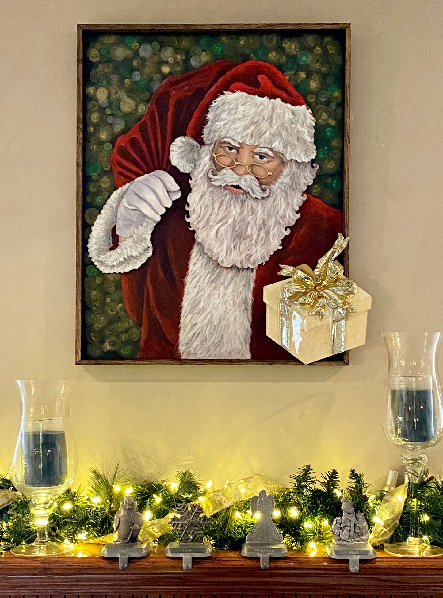Santa’s Visit – Christmas Santa Mixed Media Art (24×30 Original)