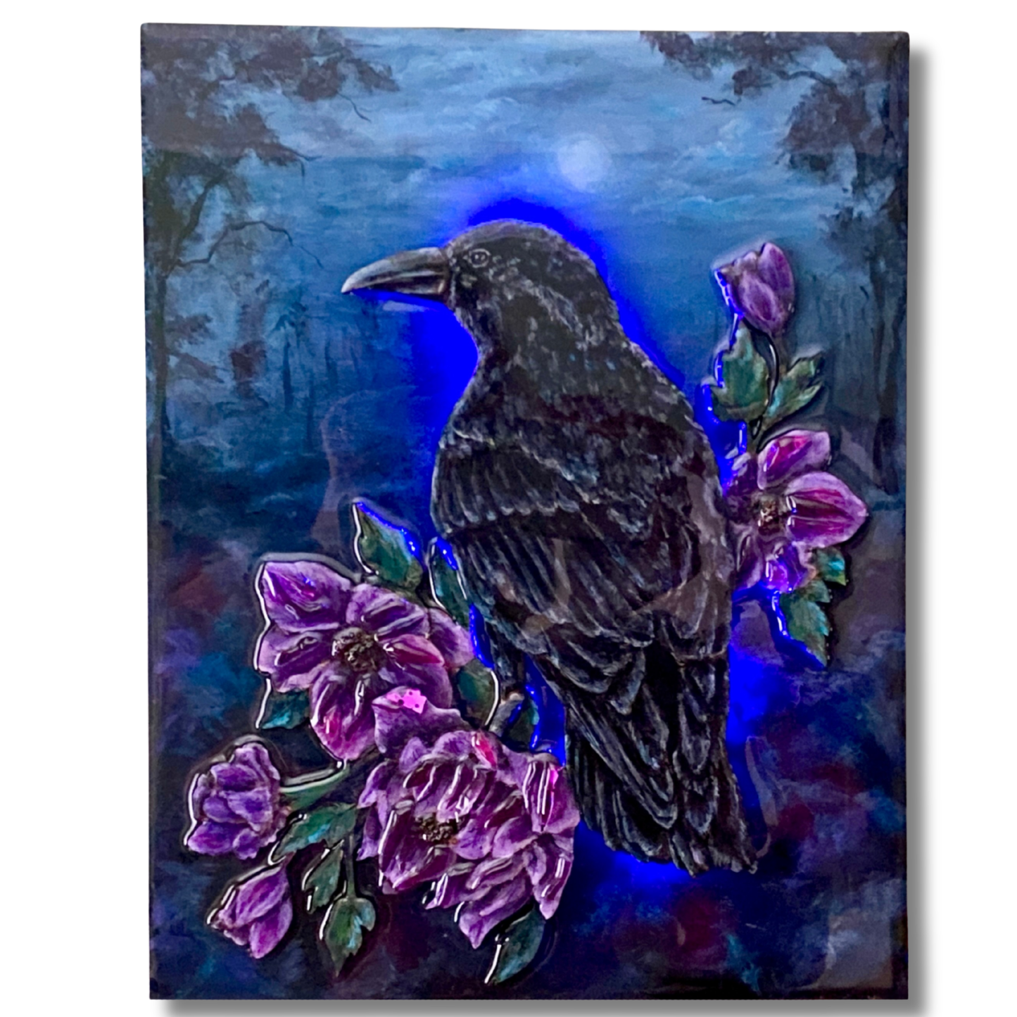 Midnight Crow – Crow Floral Mixed Media Art (14×11 Original)