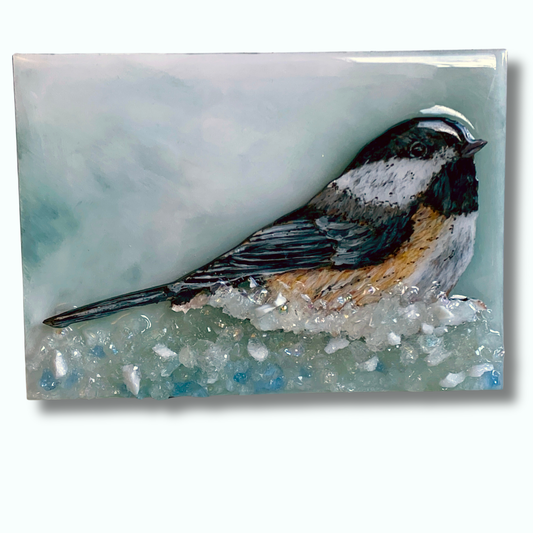 Winter Chickadee – Songbird Mixed Media Art (5×7 Original)
