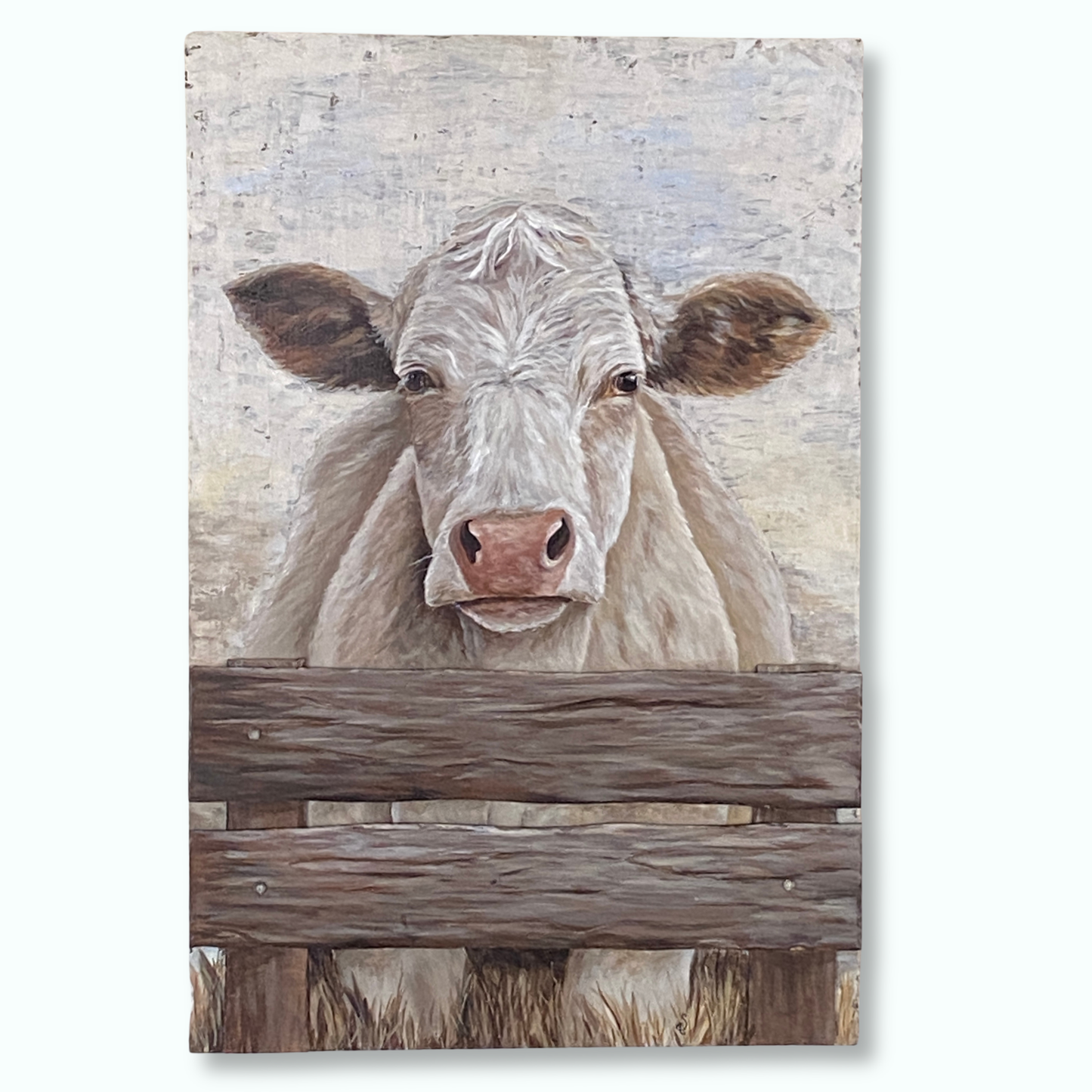 Good Morning, Bossie  — White Cow Mixed Media Art (20×30 Original)