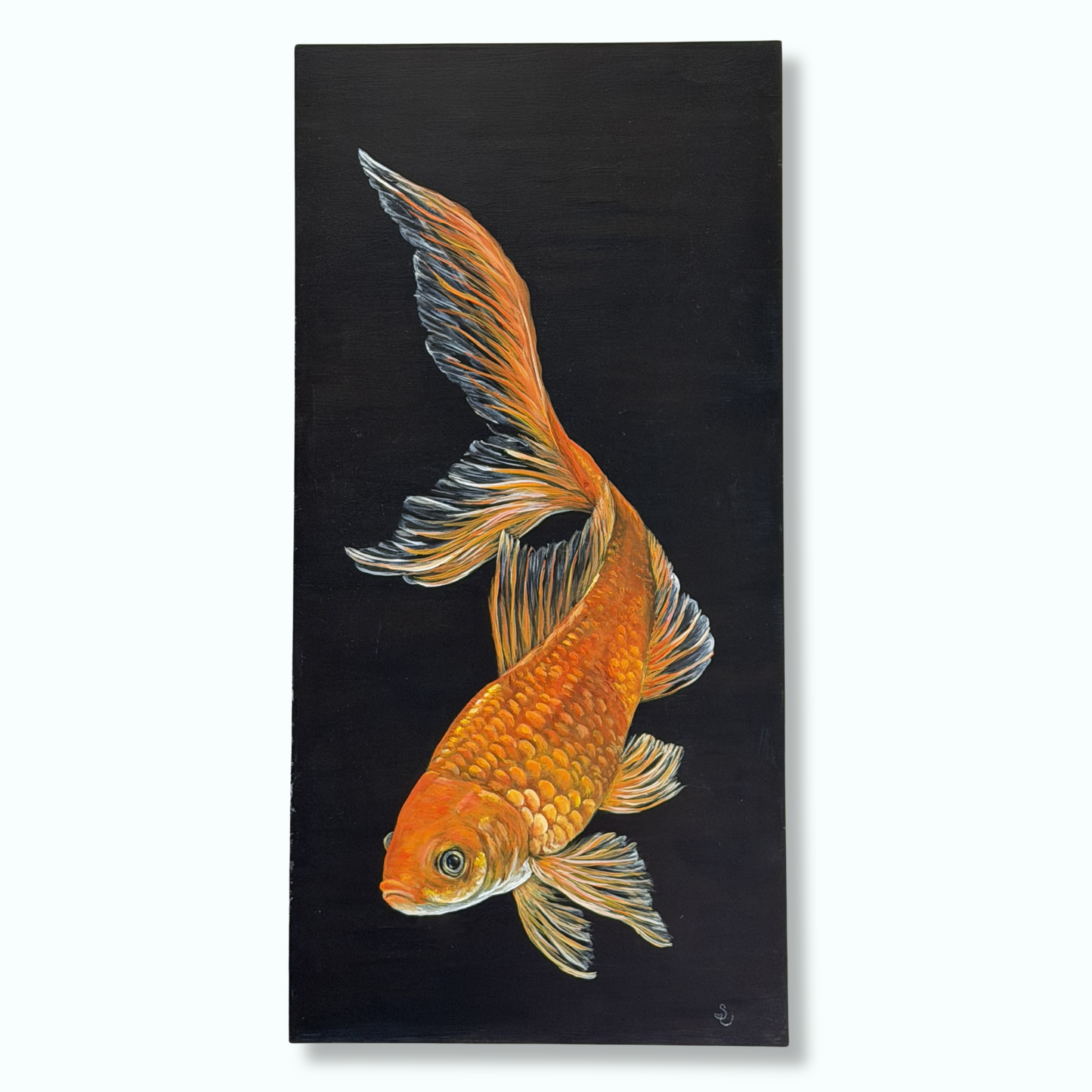 Golden Grace — Goldfish Acrylic Painting (12×24 Original)