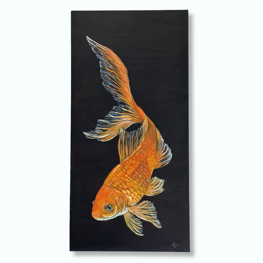 Golden Grace — Goldfish Acrylic Painting (12×24 Original)