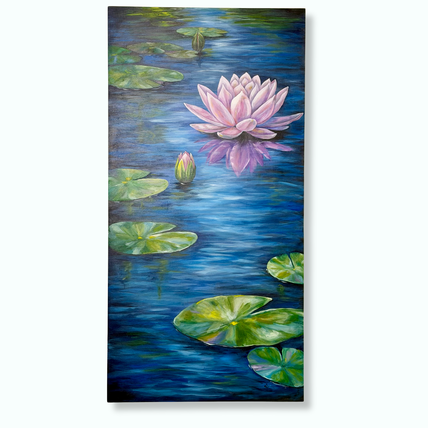 Quiet Reflections — Water Lily Acrylic Painting (18×36 Original)