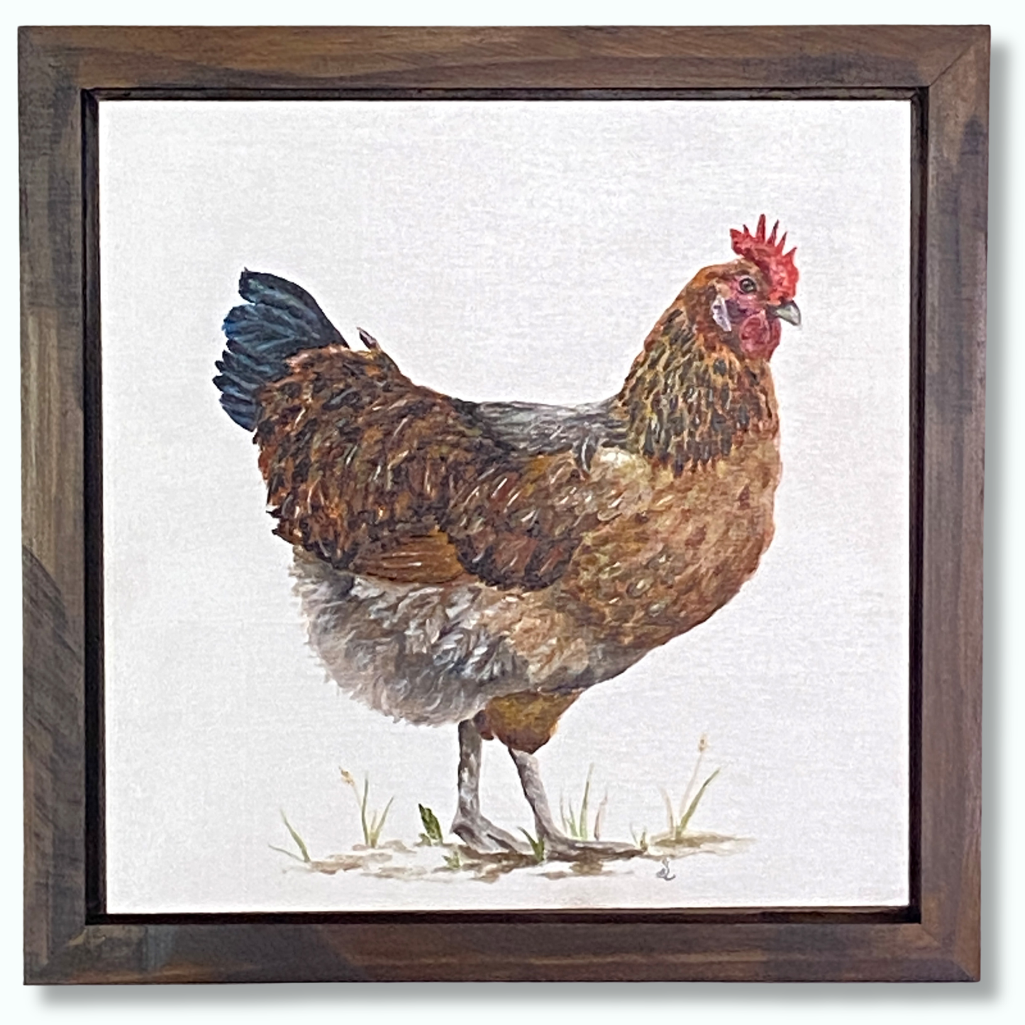 Goldie — Farm Hen Acrylic Painting (12×12 Original)