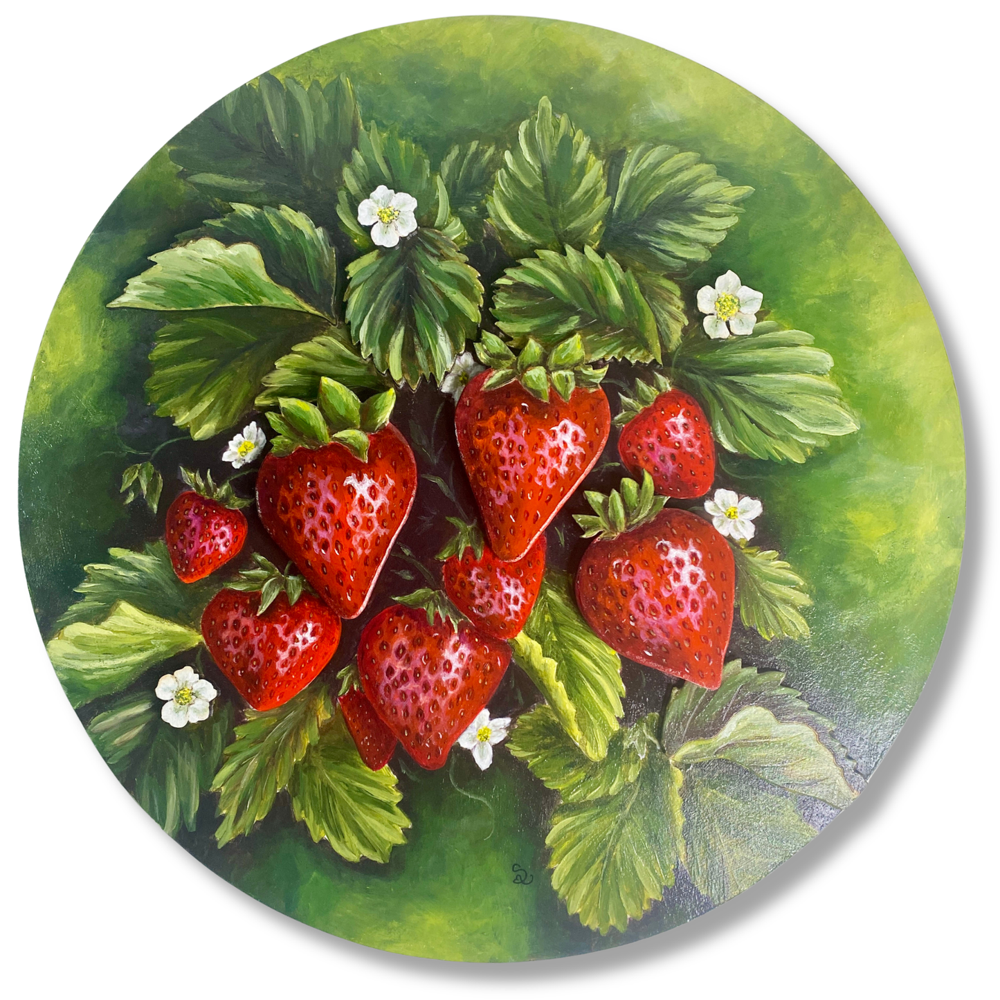 Strawberry Fields – Strawberry Botanical Art (18 inch Round Original)