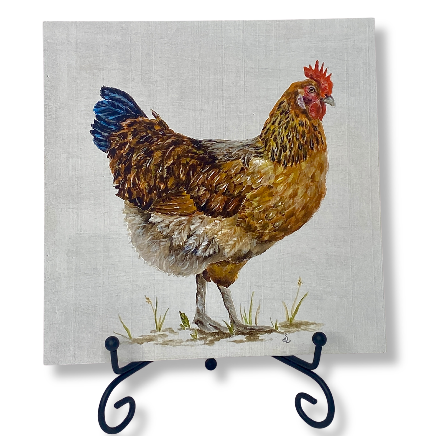 Goldie the Hen – Fine Art Giclée Print (8 × 8 Farm Animal Artwork)