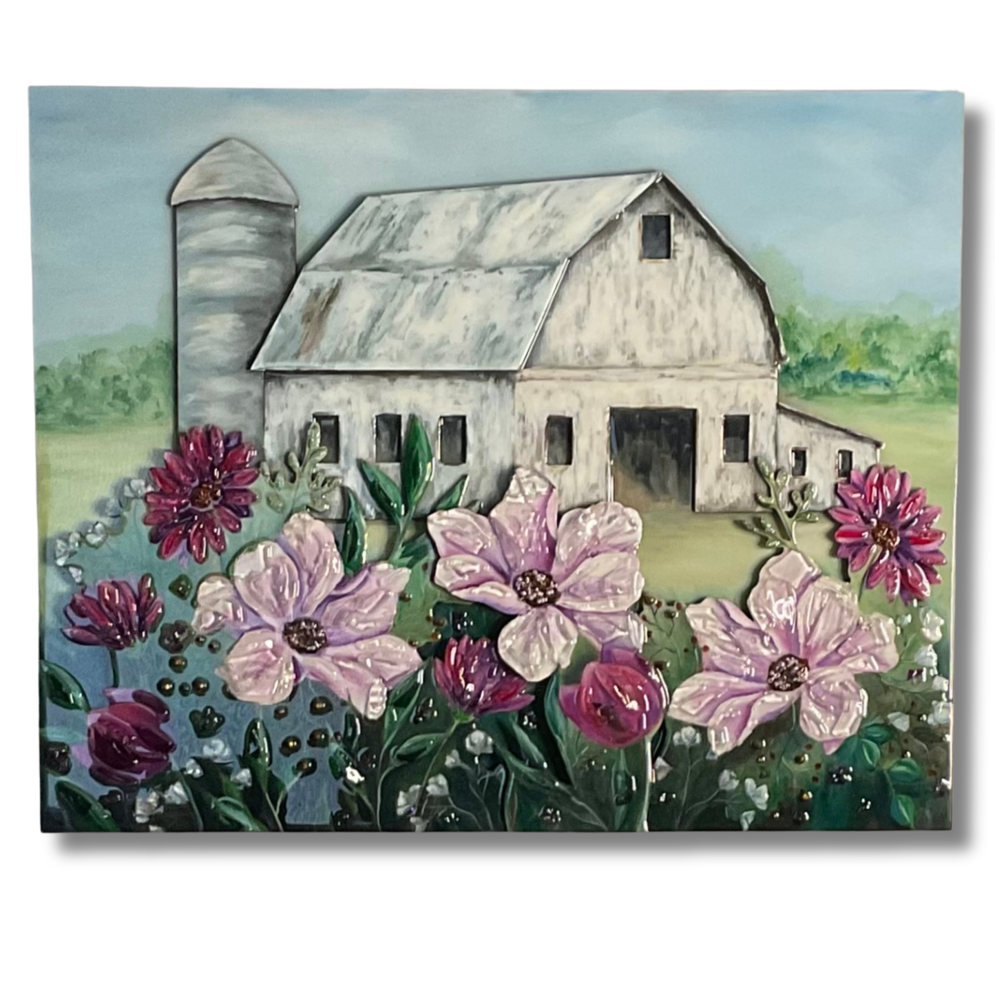 White Barn – Rural Farm Landscape Art (24×30 Original)