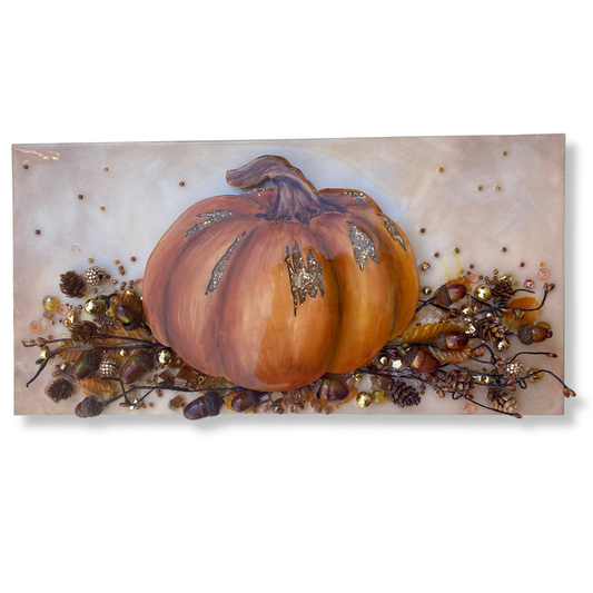 Pumpkin Season – Fall Pumpkin Mixed Media Art (10×20 Original)